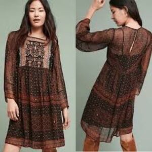 Anthropologie Black and Brown Patterned Dress